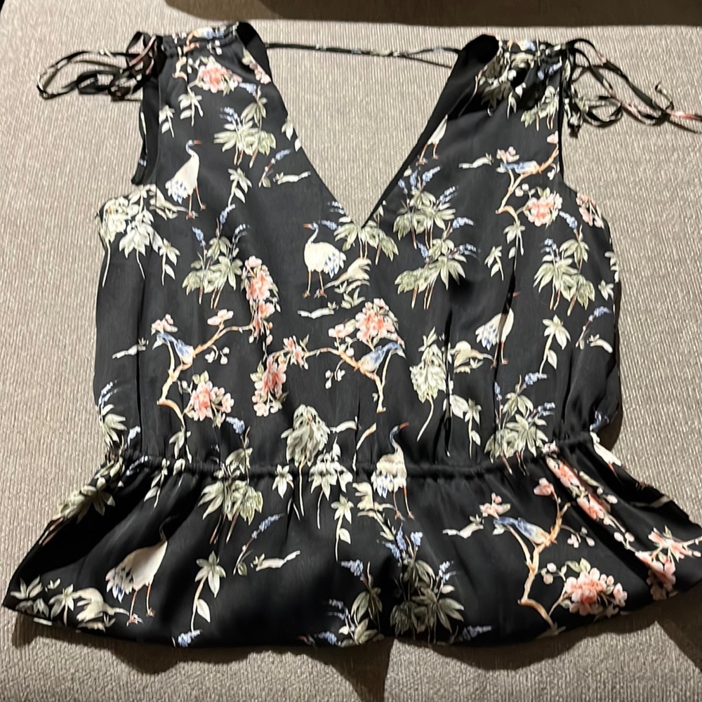 Banana Republic black peplum silky sleeveless top